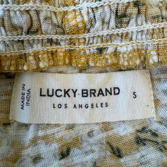 LUCKY BRAND Short Sleeve Tie Front Peasant Top Women's Sz S Yellow Ditsy Floral - Picture 12 of 15